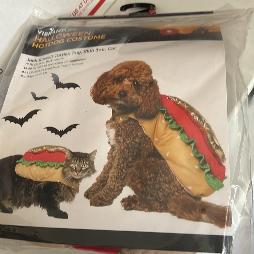 NWT Vibrant Life Halloween HotDog Costume Jack Russell Pug Shih Tzu Cat Back 13”